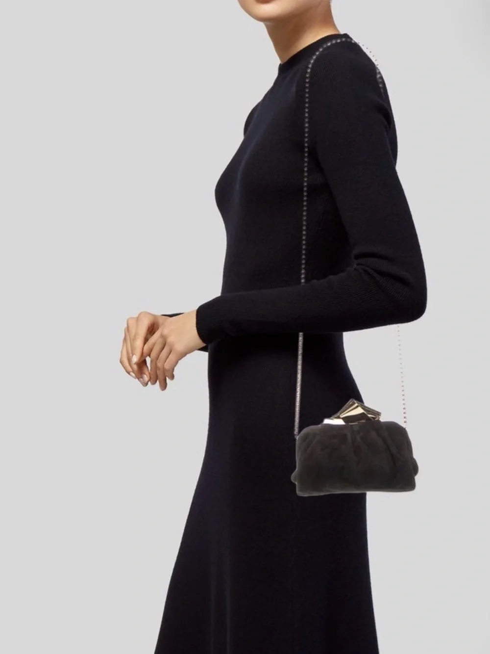 Jimmy Choo Black Velvet Evening Clutch with Gold Chain